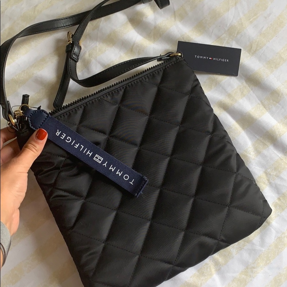 Black quilted cross body purse